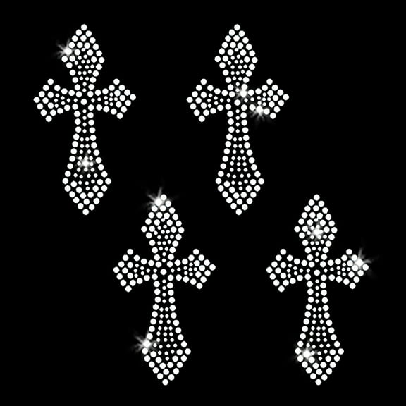 Set of 4 Mini Crosses Christian Catholic Gothic Sparkly Bling Cross Iron-on Clear Crystals Rhinestone Transfer by JCS Rhinestones