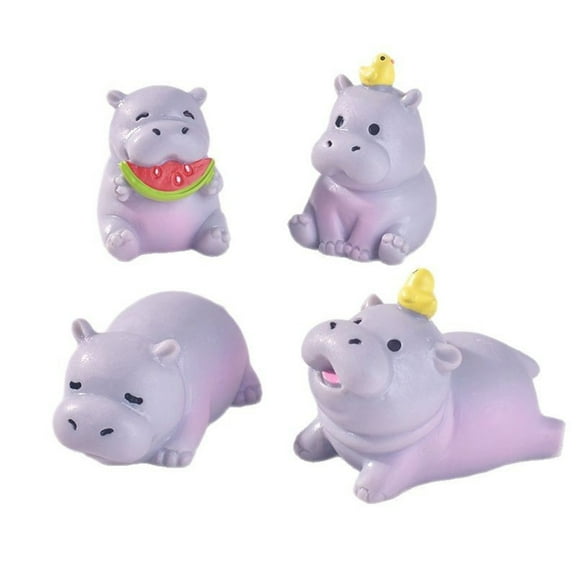 Set of 4 Mini Hippo Resins Sculpture Home Desk Decoration Gift For Collectors