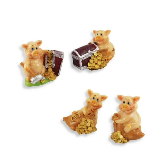 Set of 4 Mini Pig Statues Feng Shui Lucky Figurines Home Decor Gift 4LS02553