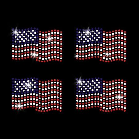 Set of 4 Mini Waving Flags American Patriotic Iron-on Clear Rhinestone Transfer by JCS Rhinestones