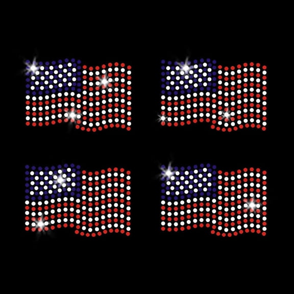 Set of 4 Mini Waving Flags American Patriotic Iron-on Clear Rhinestone Transfer by JCS Rhinestones
