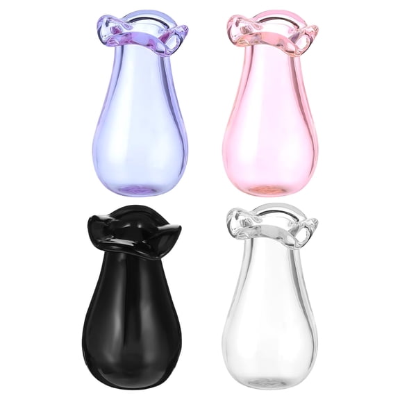 Set of 4 Miniature Glass Vases Cats Beard Holder Tiny Flower Jars in 4 Color for Home or Office Decoration