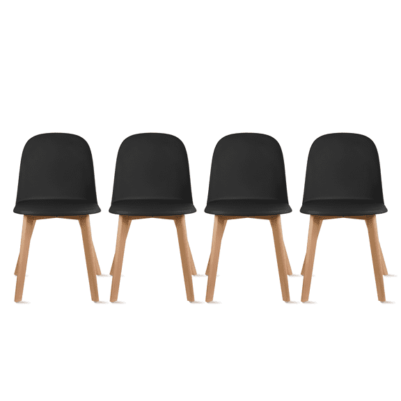 Set of 4 Modern Armless Dining Chair Set with Molded Plastic Seat Shell and Solid Wooden Legs, Black