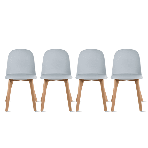 Set of 4 Modern Armless Dining Chair Set with Molded Plastic Seat Shell and Solid Wooden Legs, Gray