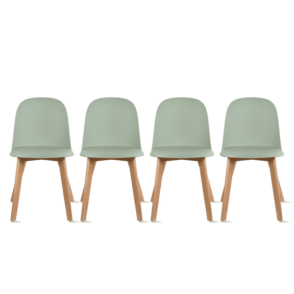 Set of 4 Modern Armless Dining Chair Set with Molded Plastic Seat Shell and Solid Wooden Legs, Green