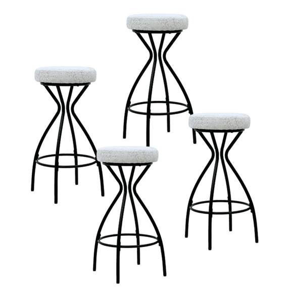 Set of 4 Modern Backless Bar Stools, Round Upholstered Counter Stools for Kitchen Island Velvet Dining Chairs (White)