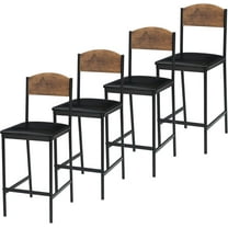 Shininglove Set of 4 Modern Bar Stools - PU Upholstered with Backrest and Footrest, Black/Brown