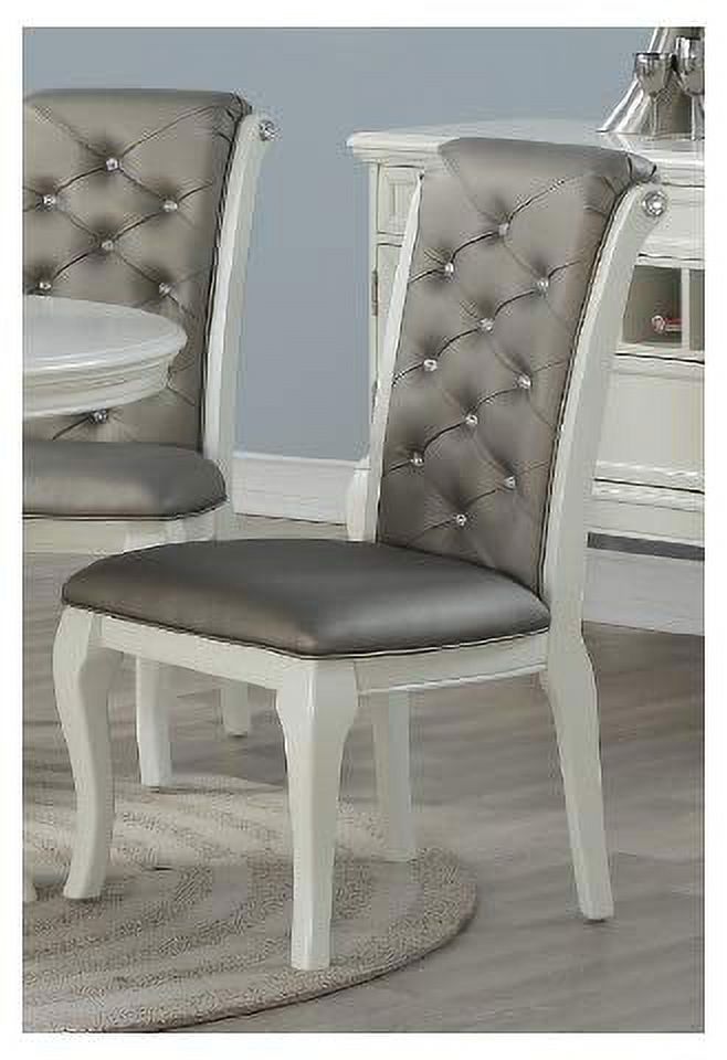 Set of 4 Modern Charming Antique White Formal Dining Chairs with Button