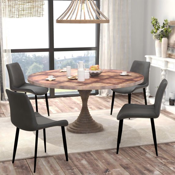 Set of 4 Modern Dining Chairs Faux Leather Metal Construction Cushioned Seats,Comfortable Office Chair-Gray