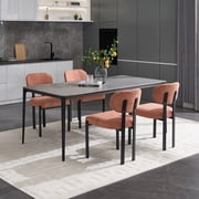 Set of 4 Modern Dining Room Chairs, Mid-Century Upholstered Boucle Kitchen Dining Chairs with Metal Legs Orange