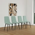 thumbnail image 1 of Set of 4 Modern Light Green Linen Upholstered Dining Chairs, Cushioned Seat & Sturdy Black Metal Legs for Kitchen/Dining Room, 1 of 11