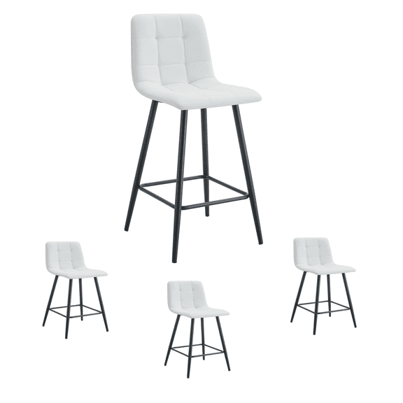 Set of 4 Modern PU Bar Chair, Stable Comfort, Checkered Design, Metal Legs, Suitable for Placement in Bars, Living rooms, Bars (White)