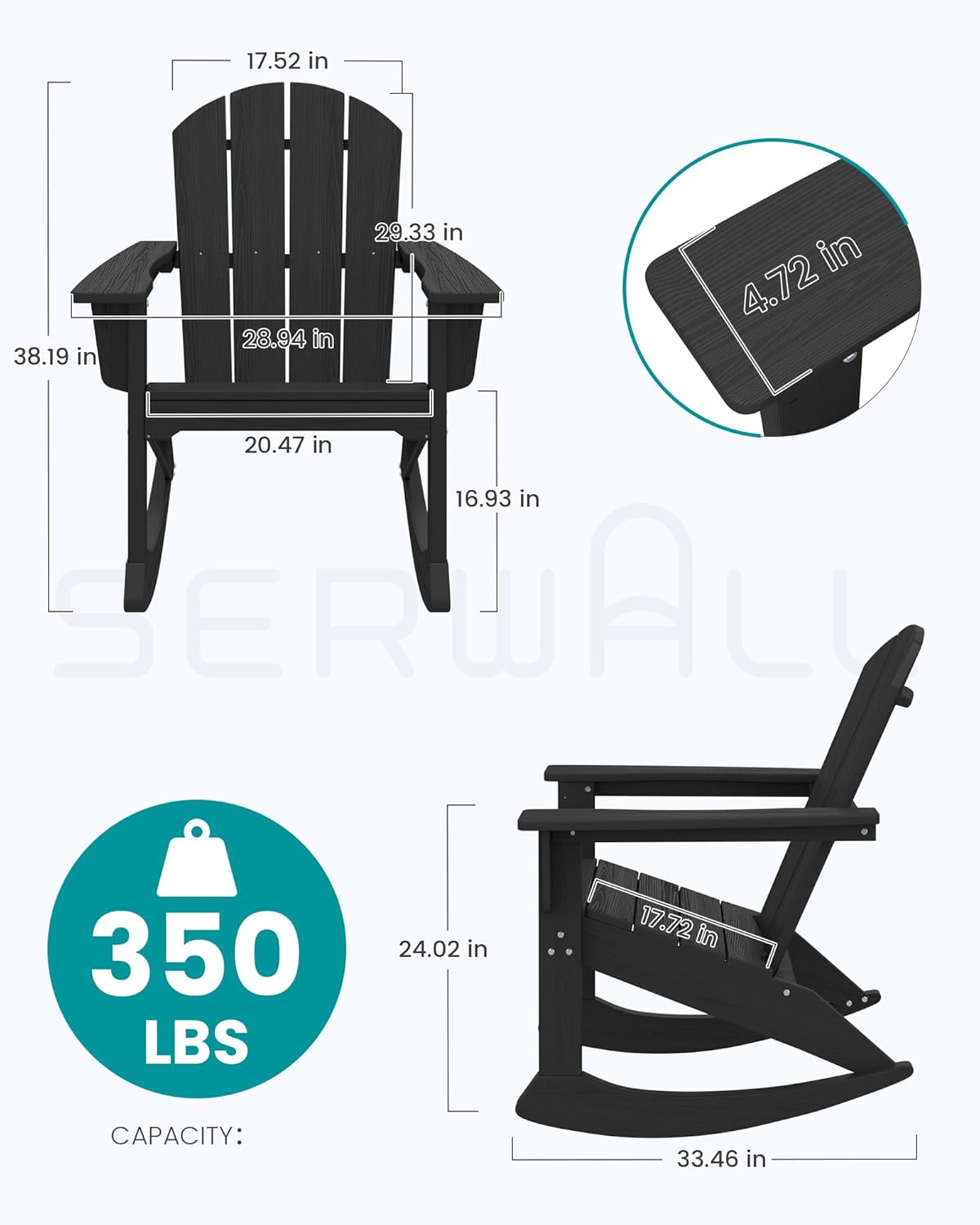 Set of 4 Modern Rocking Chairs, Durable HDPE All-Weather Furniture for ...