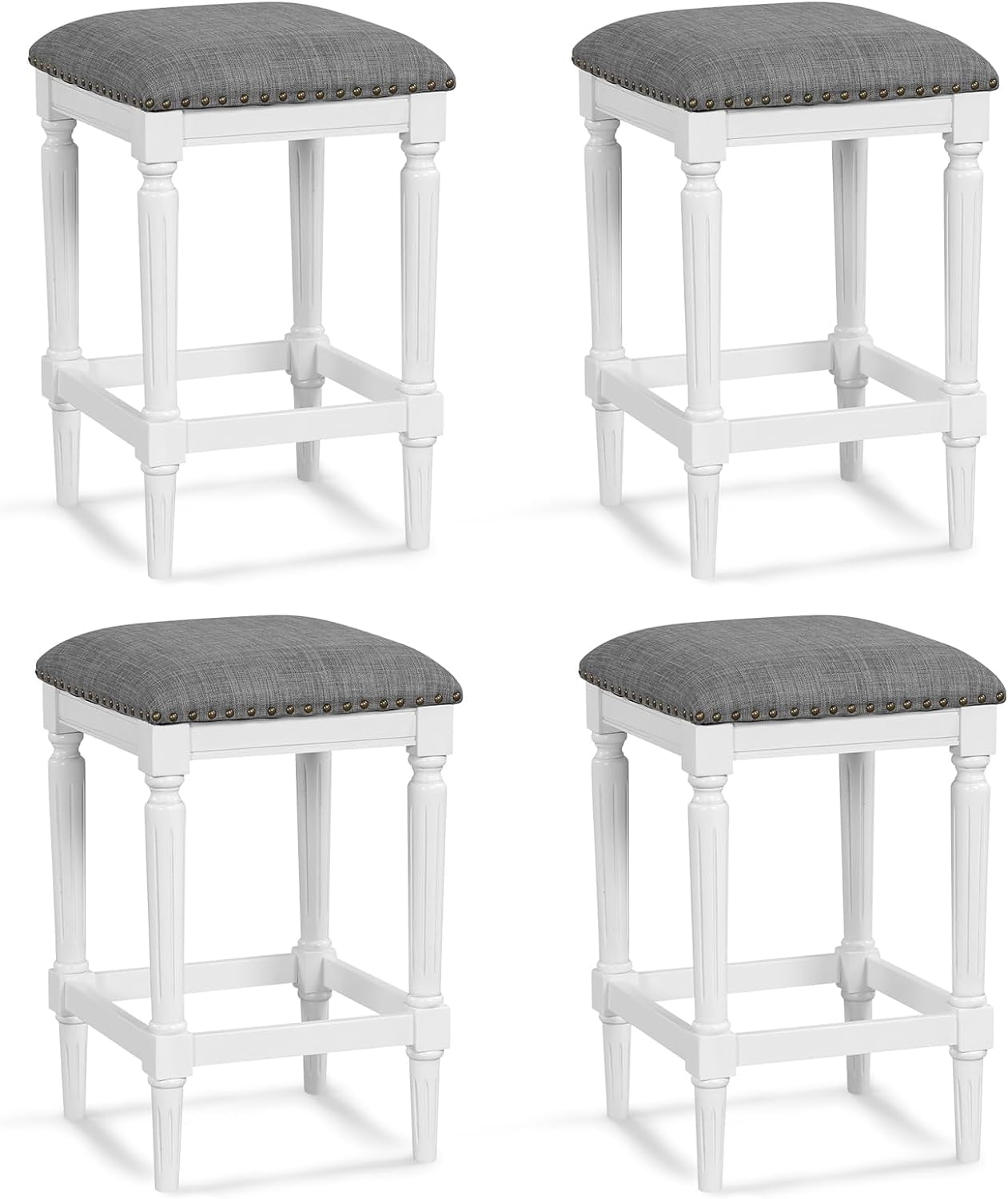 Set of 4 Modern Upholstered Counter Bar Stools Dining Stools for Kitchen, 3 Optional Height, Gray & White