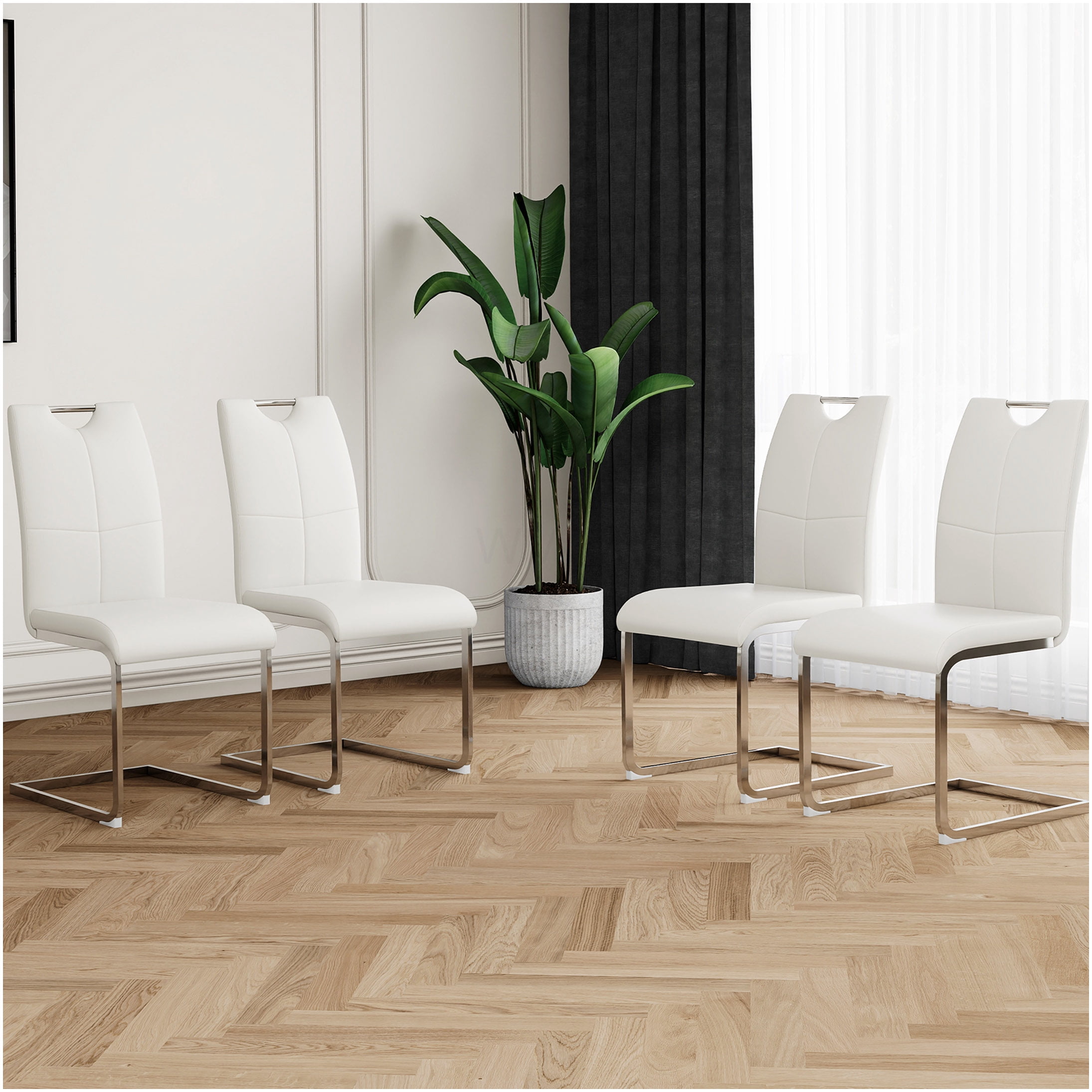 Set of 4 Modern Upholstered Dining Chairs with Faux Leather Seat ...