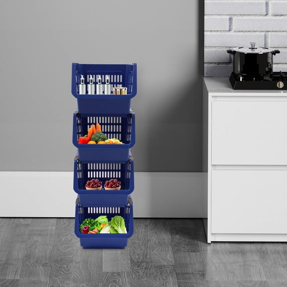 Set of 4 Movable Storage Baskets PP Stackable Organizers for Books,Toys 24*34*76cm for Kitchen, Bathroom, Living Room