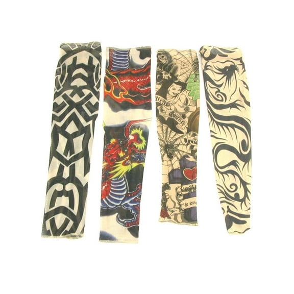 Set of 4 NYLON TATTOO SLEEVES tribal + inked Halloween Costume Biker Punk Rocker