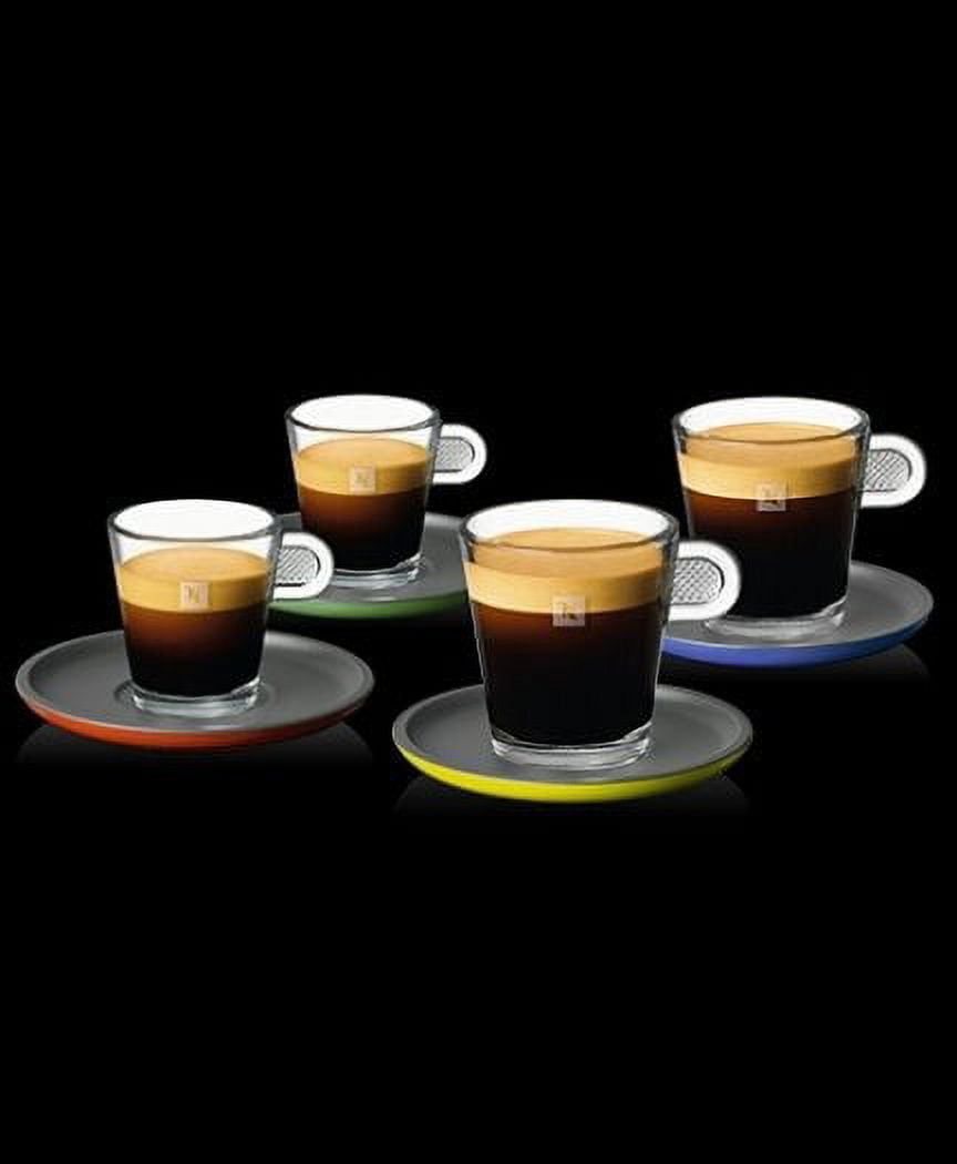 Set of 4: Nespresso Espresso Cup Set Cups w/Plates/Saucers Glass Duo/Lungo