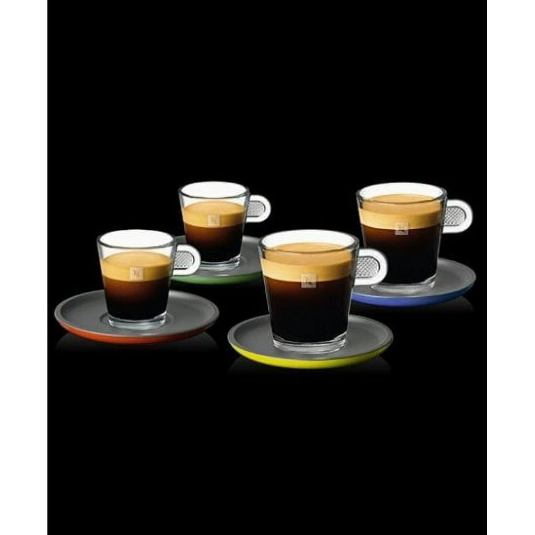 Set of 4: Nespresso Espresso Cup Set Cups w/Plates/Saucers Glass