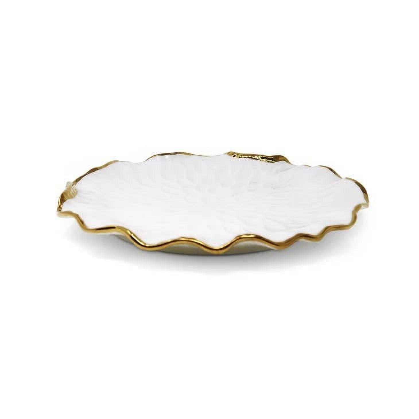 Set of 4 New Bone China Plates with Gold Scalloped Edge Dinner Plate