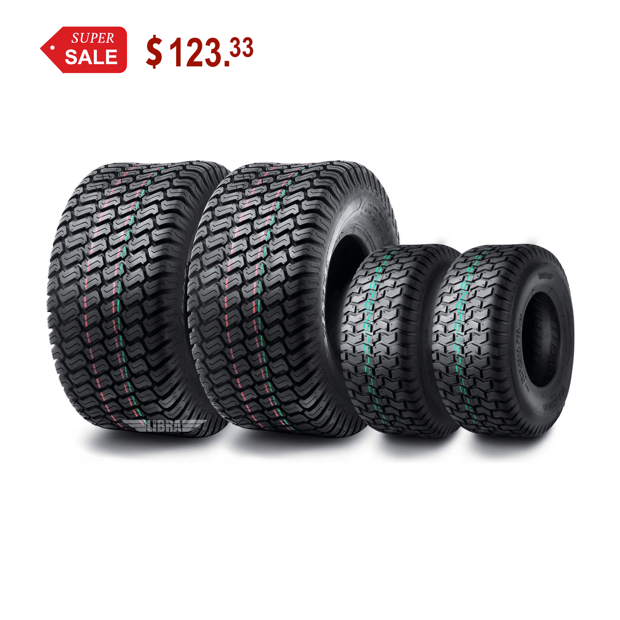 Set of 4 New Lawn Mower Turf Tires 15x6-6 Front & 18x9.5-8 Rear /4PR -13016/32