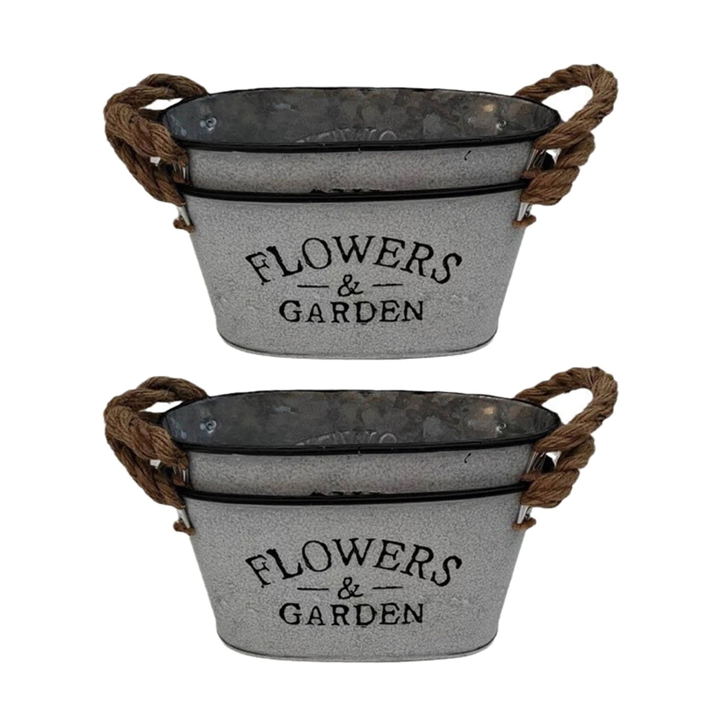 Set of 4 Oval Galvanized Planter Pots for Stylish Indoor Gardening Decorative Plant Containers Floral Arrangement Bucket