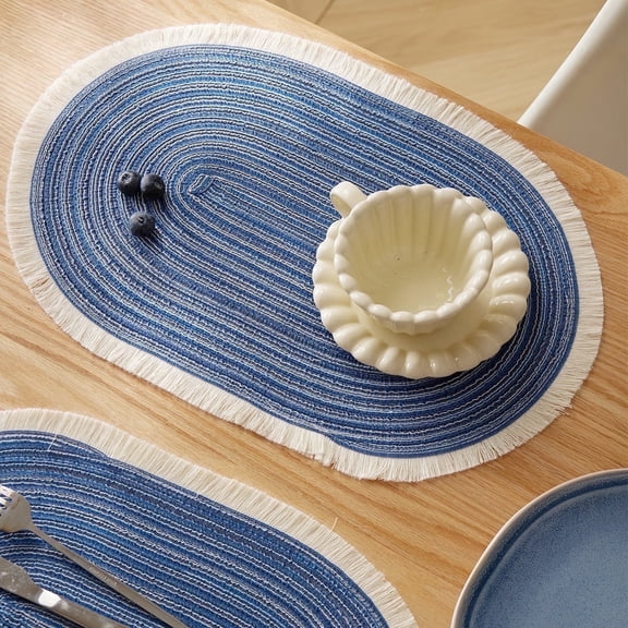 Tabletex Set of 4 Oval Placemats Heat-Resistant Table Mats Washable Non-Slip Dining Table Mats (Blue, 4)