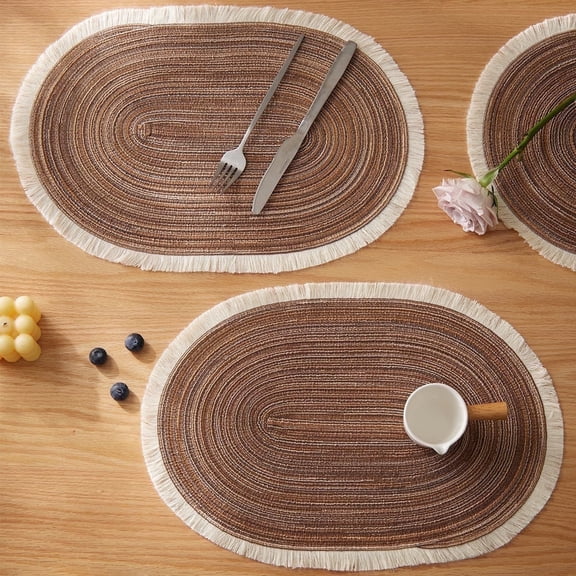 Tabletex Set of 4 Oval Placemats Heat-Resistant Table Mats Washable Non-Slip Dining Table Mats (Brown, 4)