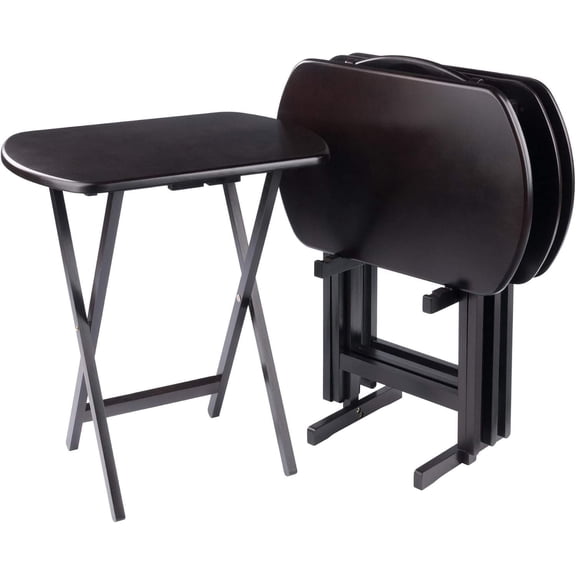 Set of 4 Oversized Foldable Snack Tables with Storage Rack, Portable Folding Table Set for Kitchen, Living Room, TV Dining, Crafts, Puzzles