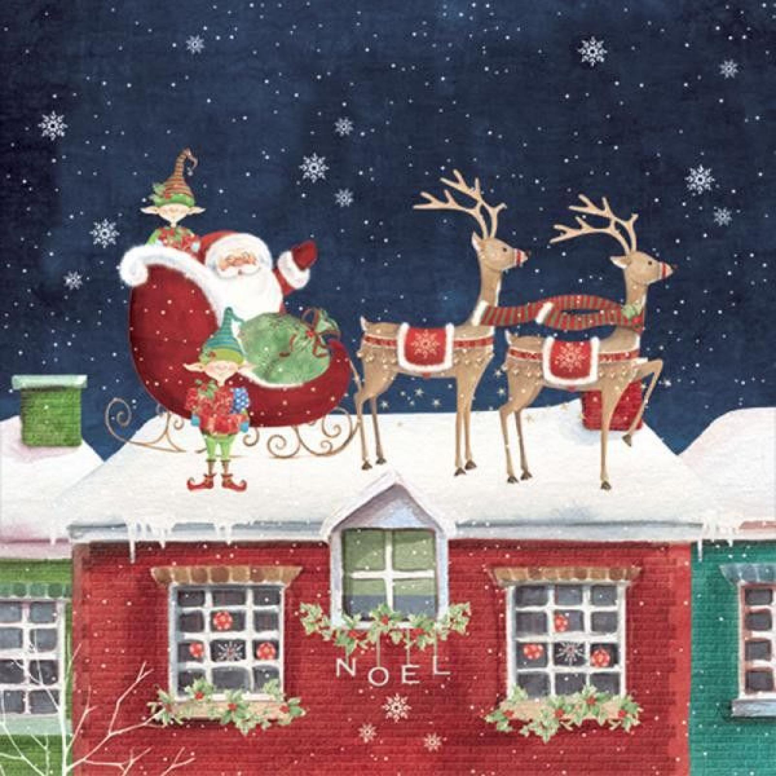 Dimensions Rooftop Santa Set of 4 Pack Of 20 Luncheon Size Santa On The Rooftop Pattern Napkins ...