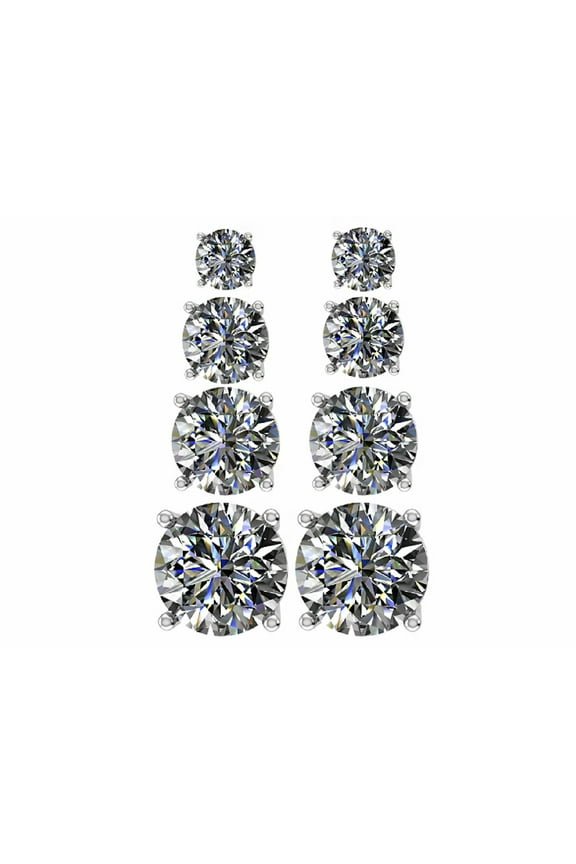 Set of 4 Pairs Stud Earrings Sterling Silver W/ Pure Brilliance Zirconia Hypoallergenic- Platinum Plated