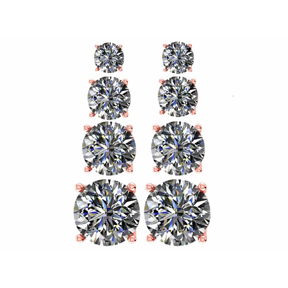 Set of 4 Pairs Stud Earrings Sterling Silver W/ Pure Brilliance Zirconia Hypoallergenic- Rose Gold Plated