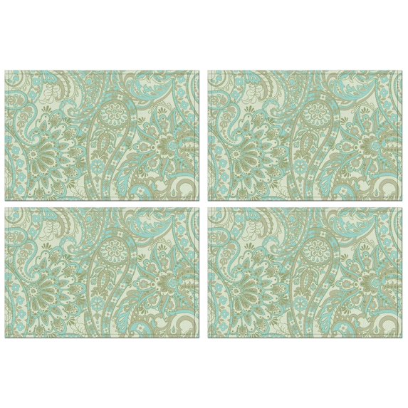 Set of 4 Paisley Placemats, Flax Linen Table Mats with Colorful Bohemian Floral and Artistic Mandala Designs, Heat Resistant and Wrinkle Free