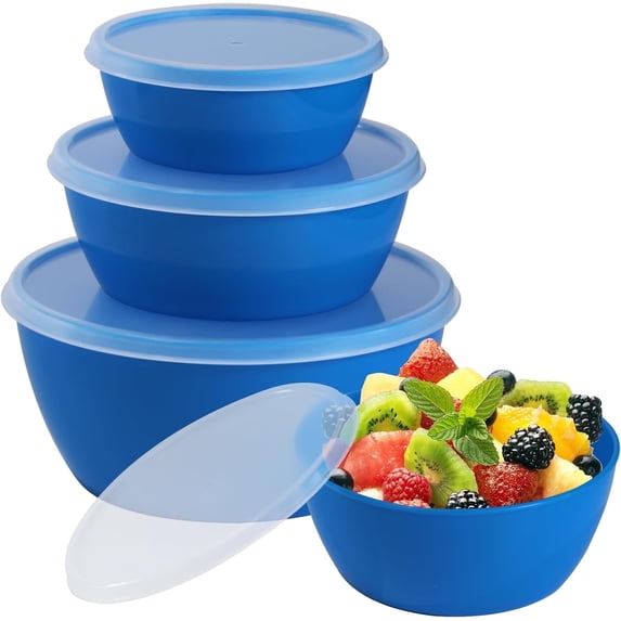 Set of 4 Pcs Leakproof Meal-Prep Containers,4 Size Blue Plastic Mixing Bowl Set with Airtight Leakproof Lids for Kitchen,School,Home