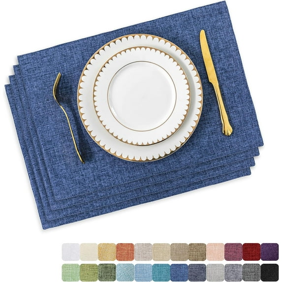 Set of 4 Placemats Blue Placemats Heat Resistant Dining Table Place Mats Kitchen Table Mats, Navy Blue