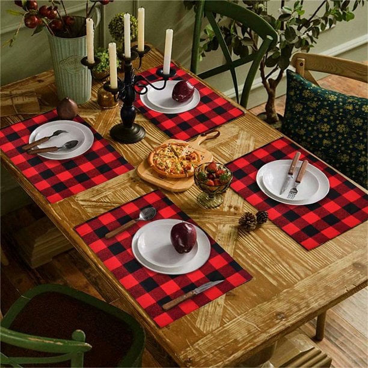 Set of 4 Placemats Buffalo Plaid Placemats Red Black Buffalo Check Table Mats Set Holiday Dining