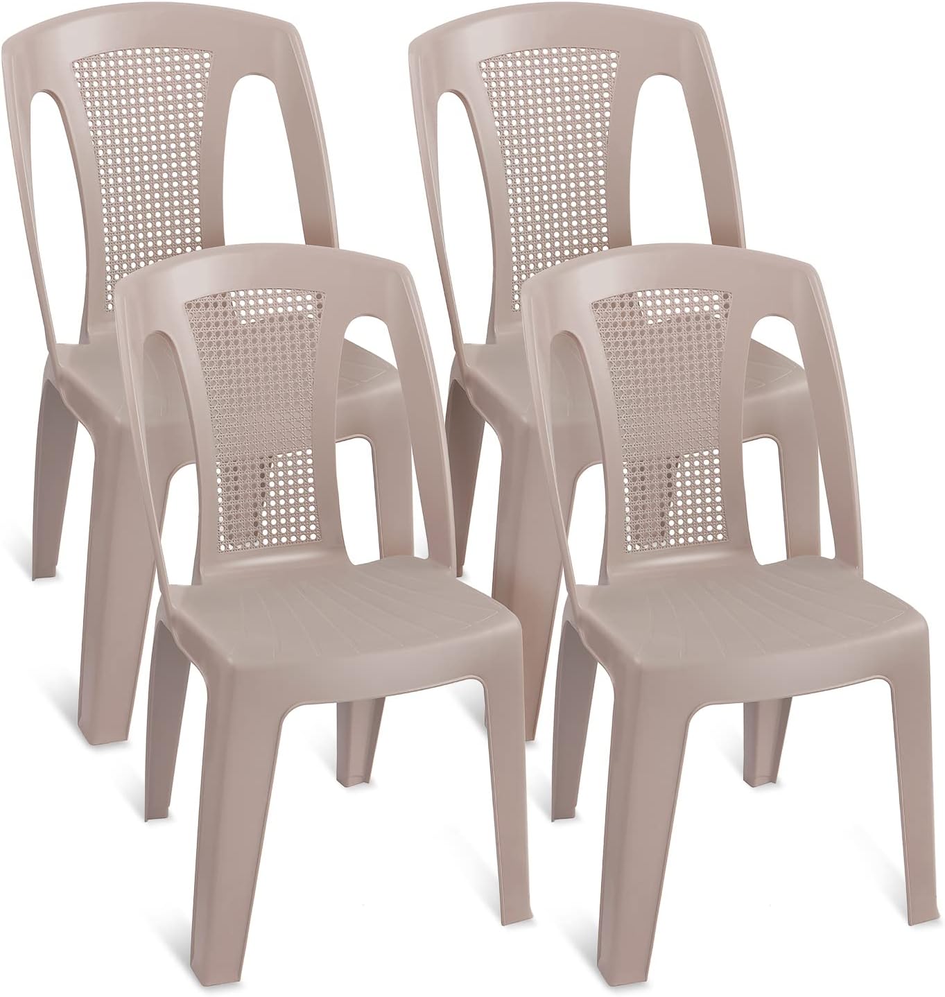 Set of 4 Plastic Stackable Chairs, Outdoor Patio Armless Stacking