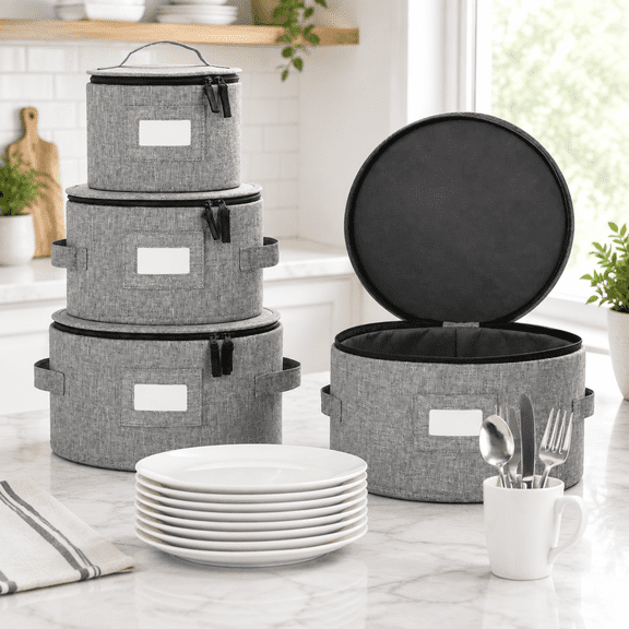 Stackable Storage B Set of 4 Plate Cases Stackable Dinnerware Storage Chests for Plates ...