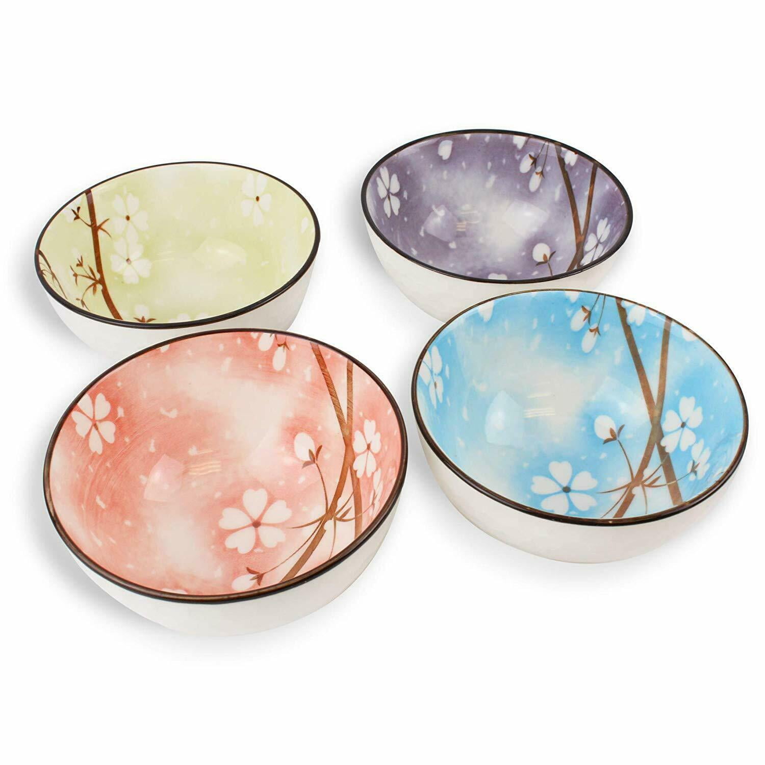 梅花54 Set of 4]Porcelain Sakura Floral Colorful JAPANESE Bowls W