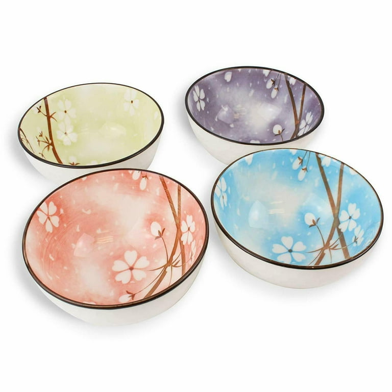 Set of 4]Porcelain Sakura Floral Colorful JAPANESE Bowls W Gift