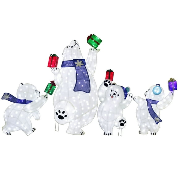 Set of 4 Pre-Lit Bear Family Christmas Holiday Dcor with 450 Cool White Twinkling LED Lights