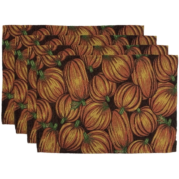 Set of 4, Pumpkin Design Tapestry Placemats for Dining Table, Table mat for Dining Room Easy to Clean, Machine Washable Size: 13 x 19 Inch.