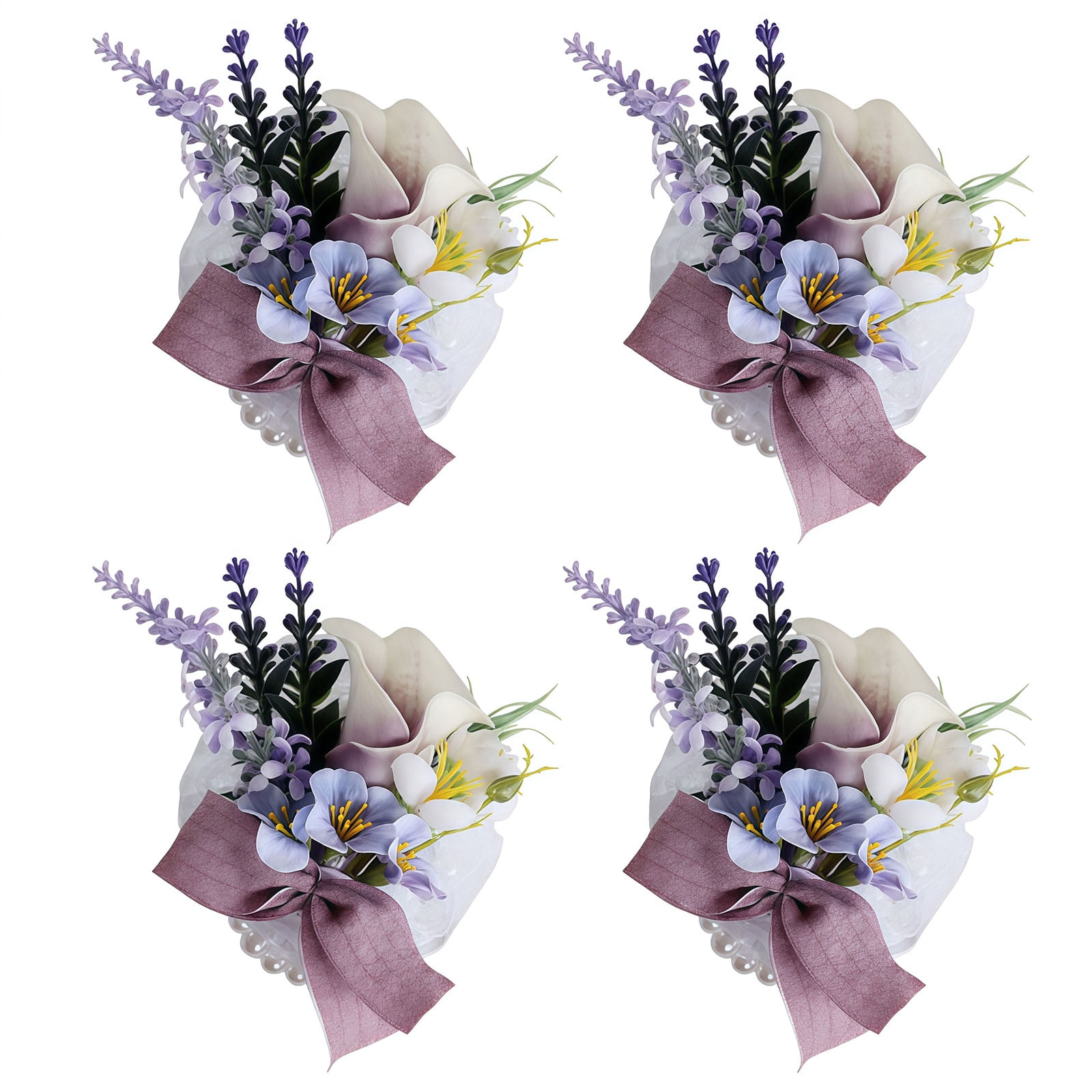 Set of 4 Purple Calla Lily Boutonniere for Men Brides Corsage Wristlet Artificial Silk Calla Lilies Flowers for Wedding Prom Groom Matches