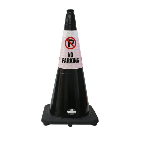 (Set of 4) RK 28" Black Safety Traffic PVC Cones Black Base with"NO PARKING" Reflective Message Sleeve (4 Cone, 4 Sleeve)