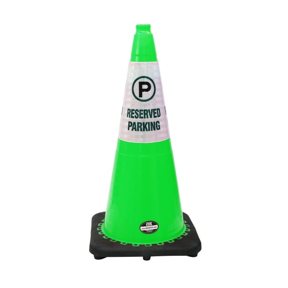 (Set of 4) RK 28" Lime Safety Traffic PVC Cones Black Base with"RESERVED PARKING" Reflective Message Sleeve (4 Cone, 4 Sleeve)