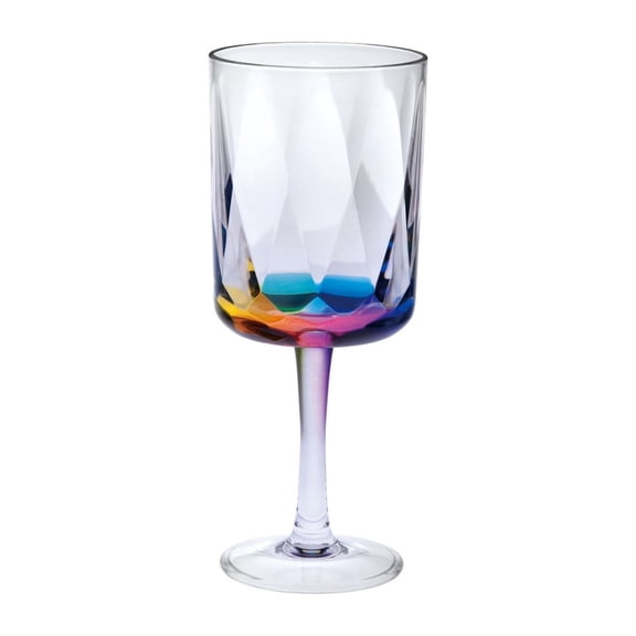 Set of 4 Rainbow Diamond Acrylic Wine Glasses, 16oz Unbreakable BPA-Free Goblets for Poolside & Parties