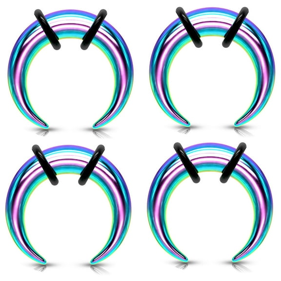 Set of 4 Rainbow Steel Pinchers for Septum Stretching Kit Ears Tapers Horseshoe Gauges - size=1g 2g 4g 6g