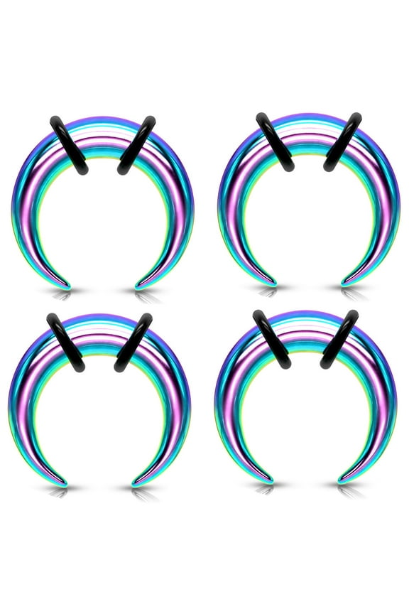 Set of 4 Rainbow Steel Pinchers for Septum Stretching Kit Ears Tapers Horseshoe Gauges - size=8g 10g 12g 14g