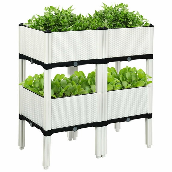 Set of 4 Raised Garden Bed Kits Plastic Elevated Garden Bed White + Black