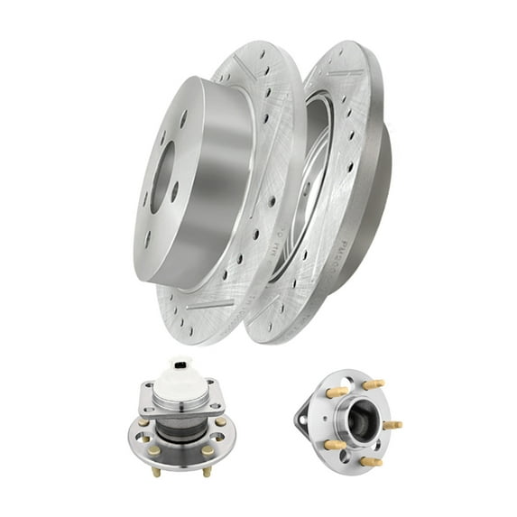 Set of 4 Rear Drilled Slotted Brake Disc Rotors-Wheel Hub Bearing Assembly For 1998-2002 Oldsmobile Intrigue